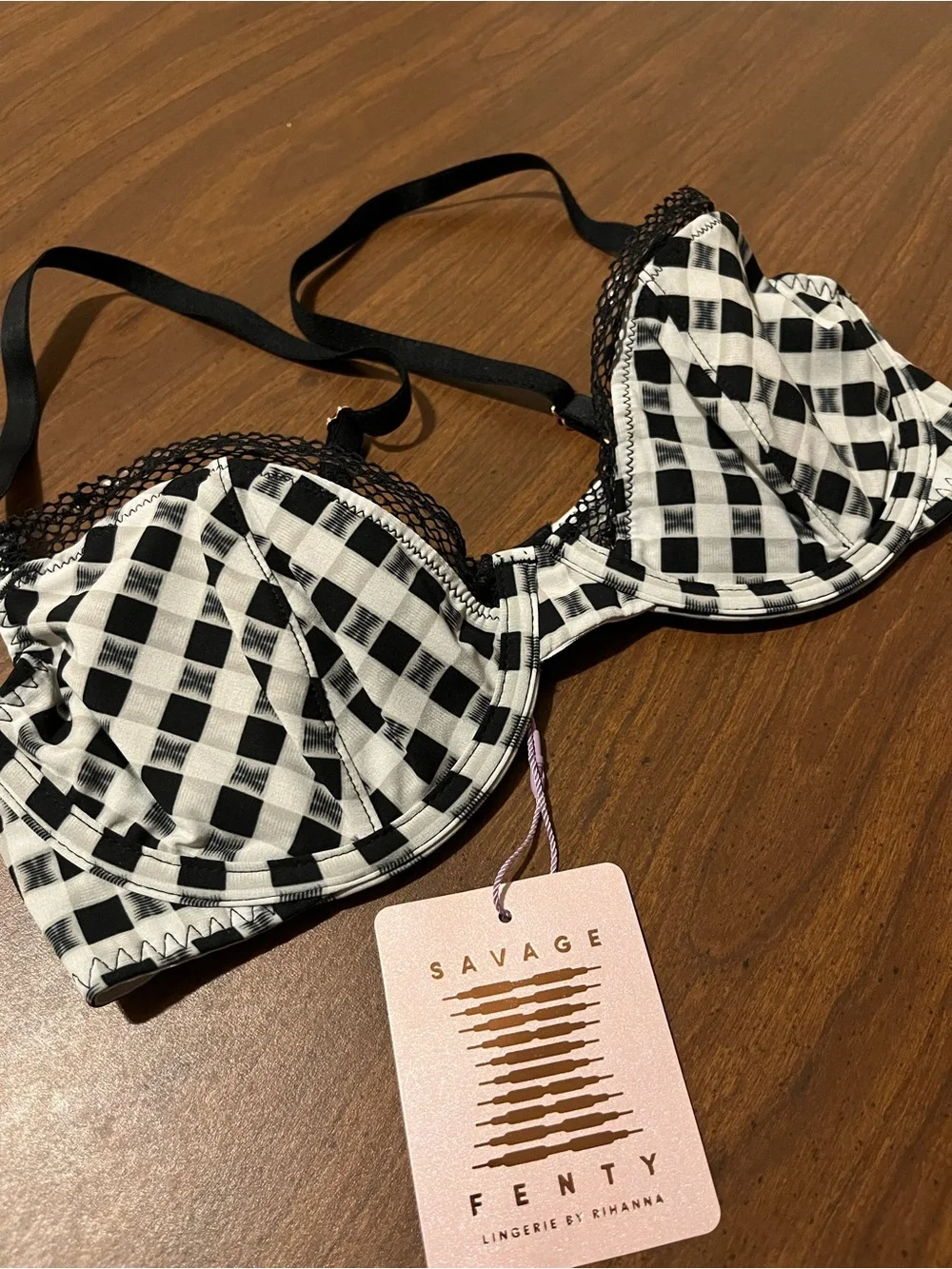 Savage X Fenty Black & White Gingham Unlined Plunge Bra